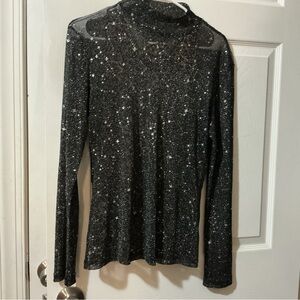 Black Glitter Long Sleeve Top
